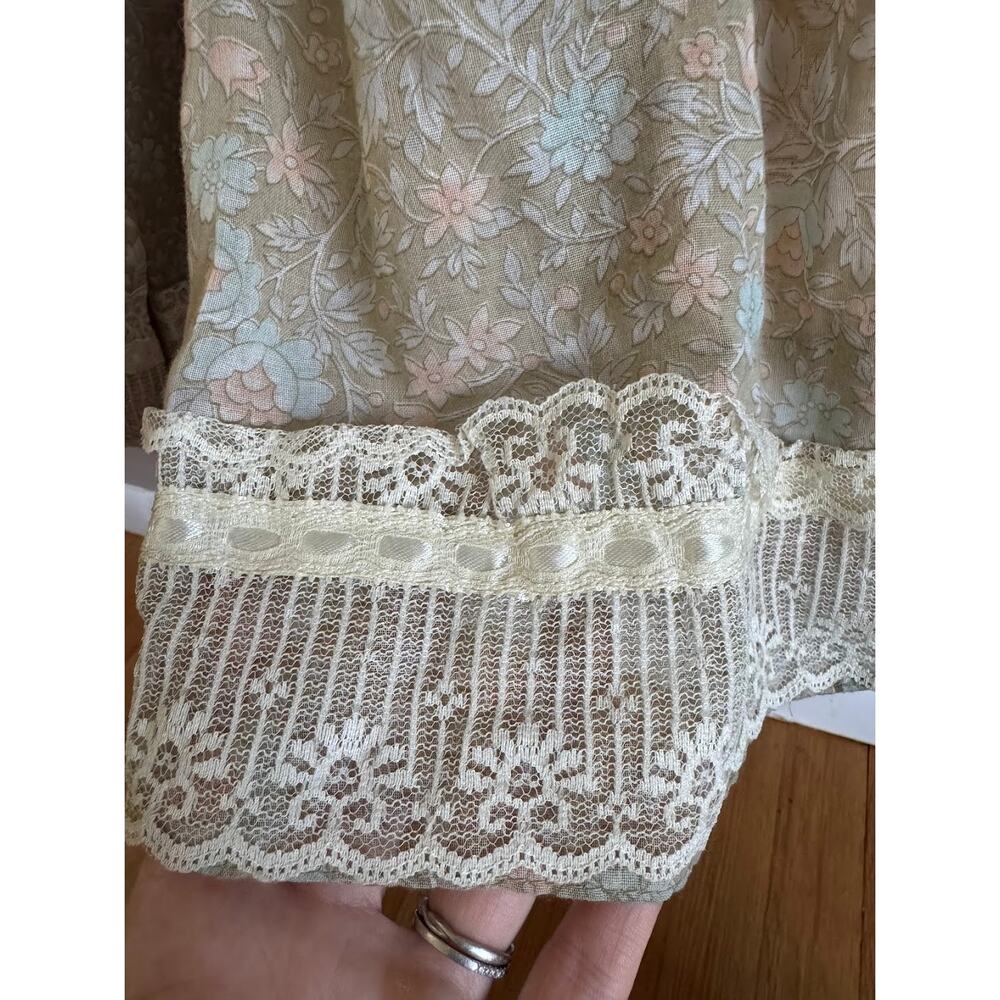 Vintage Candi Jones California Floral Lace Trim Maxi Dress Cottagecore Prairie - Picture 8 of 9